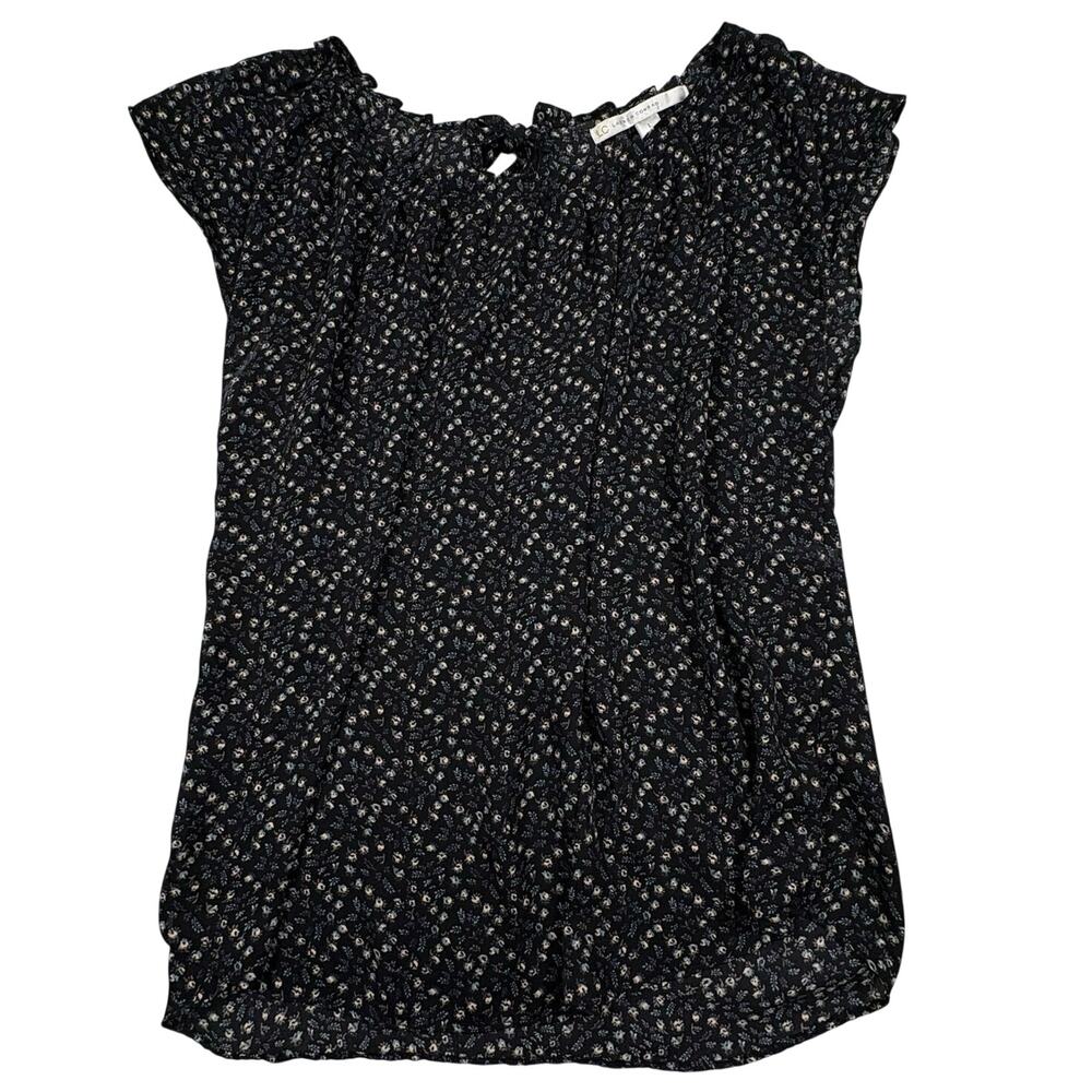 Lauren Conrad Ditsy Print Sleeveless Blouse Women's L Black Floral Feminine